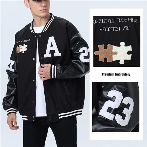 Men's Varsity College Jacket Baseball Bomber Jacket Vintage Sweatshirt Coat - Picture 3 of 6